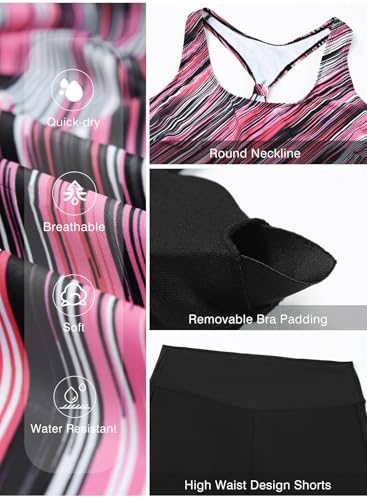 Image of Aleumdr Womens Athletic 3 Piece Tankini Swimsuits with Shorts Swim Tank Tops with Sports Bra and Boyshorts Bathing Suits