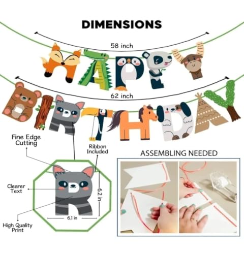 Image of MOOKE Jungle SAFARI Theme Birthday Decoration Kit -93 Pcs Balloon, Bunting for Kids | Animal Theme Birthday Party Decorations | Jungle Safari Theme Birthday Decoration
