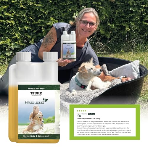 TJURE Relax Liquid für Hunde | 3 x 500 ml Sparset | Ergänzungsfuttermittel mit Kräuterextrakten | Zur Unterstützung von Ruhe & Ausgeglichenheit | Pflanzliche Rezeptur | Made in Germany