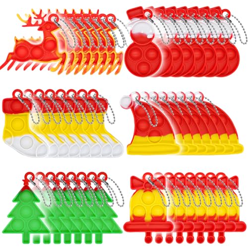 48PCS Christmas Pop Keychain PartyFavors Pop Push Fidget Toys Fidget Keychain for Kids Pop Toys Bubble Wrap Pop Toys Anxiety Stress Reliever for Kids Adults