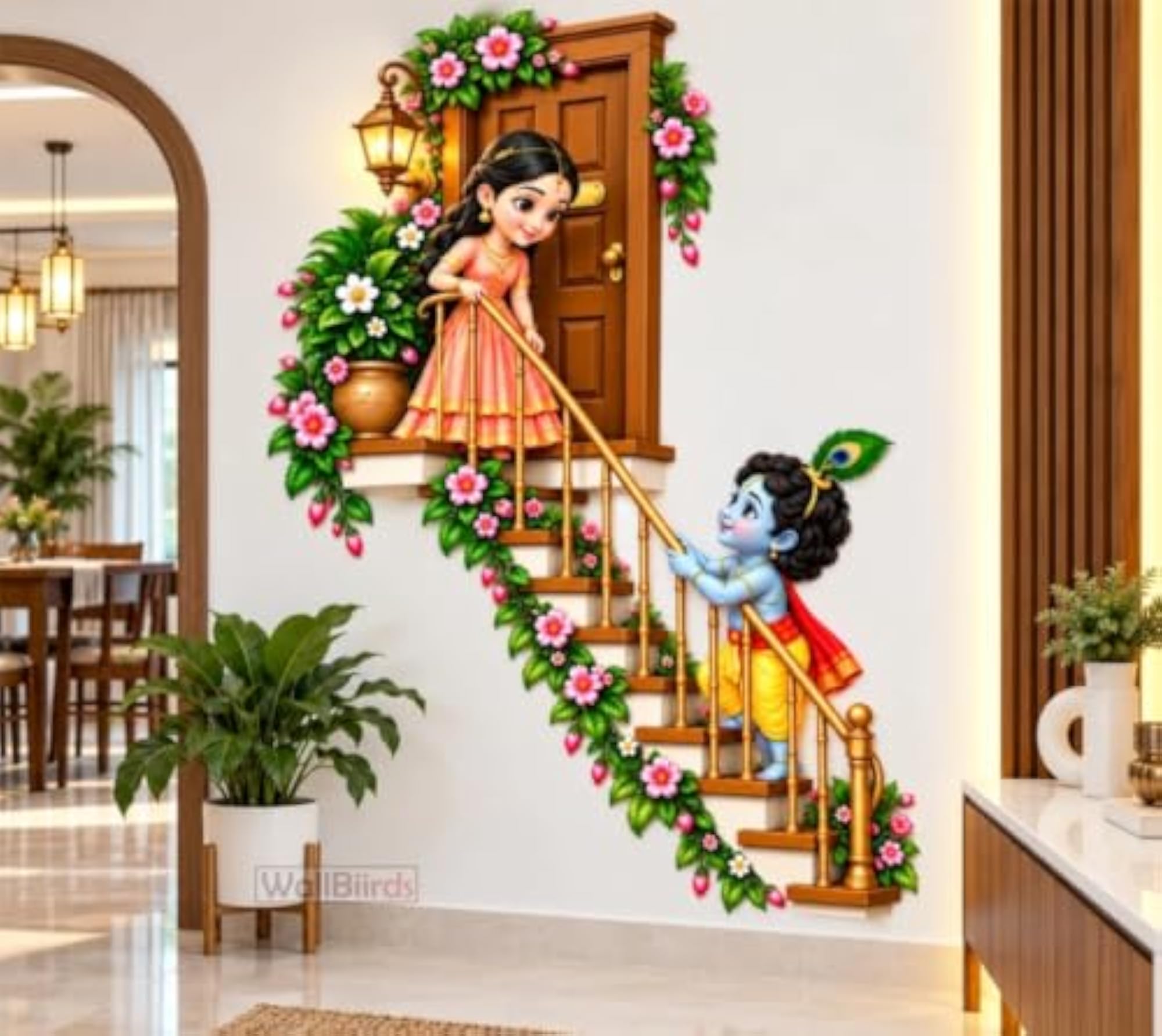 Krishna Radha Staircase Wall Decal Sticker