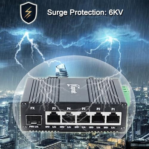 Industrial 6 Puertos Switch Ethernet Gigabit Entrada de Corriente AC Montaje Din Rail | 5xRJ45+1xSFP, No necesita Adaptador de Corriente, 10/100/1000Mbps, Carcasa de Aluminio, Duradero miniatura 5
