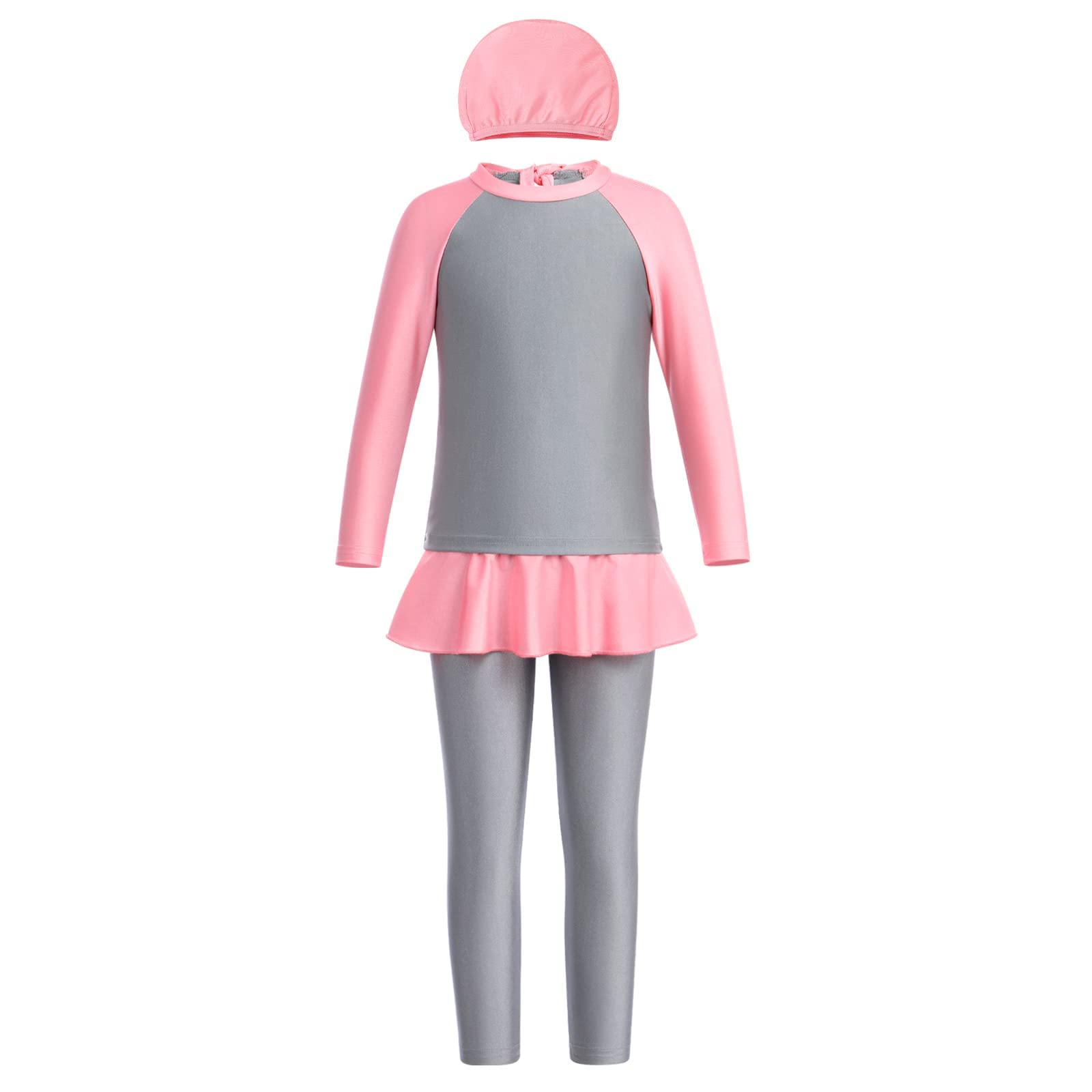 THE WHITE SHOP Swimsuit For Girls Kid Modest Full Cover Hijab Burkini Islamic Top Pants Cap Costume 3Pcs Set