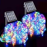 JMEXSUSS 2 Pack 100 LED Solar Rope Lights, IP 65 Solar Rope Lights Outdoor Waterproof, 33ft 8 Modes PVC Tube Trampoline Light for Fence Walkway Path (Multicolor)