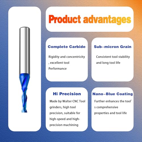 Image of 2PCS Spiral Upcut Router Bit 1 /4 inch Shank 1 /8 inch Cutting Dia 2 inch OAL with Nano Blue Coating Solid Carbide for CNC & Wood & Plastic Routing,Engraving,Grooving
