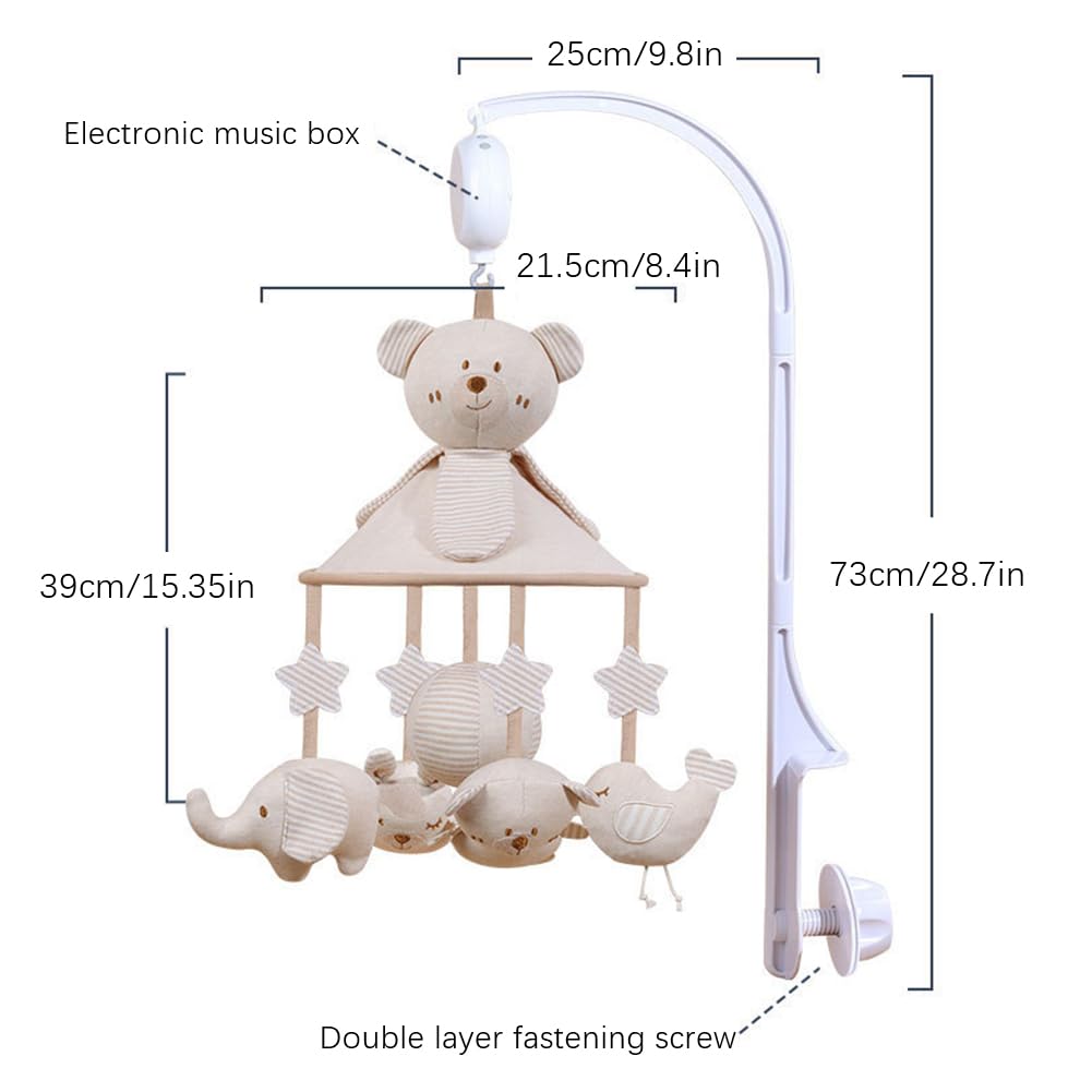 Mobile Musical Lit Bébé, Mobile De Berceau D’animal, Mignon Ours en Peluche Cloche De Lit avec Musique, Berceau Bébé Jouet pour Garçons et Filles de 0 3 6 9 12 Mois, Décoration pour Chambre de Bébé