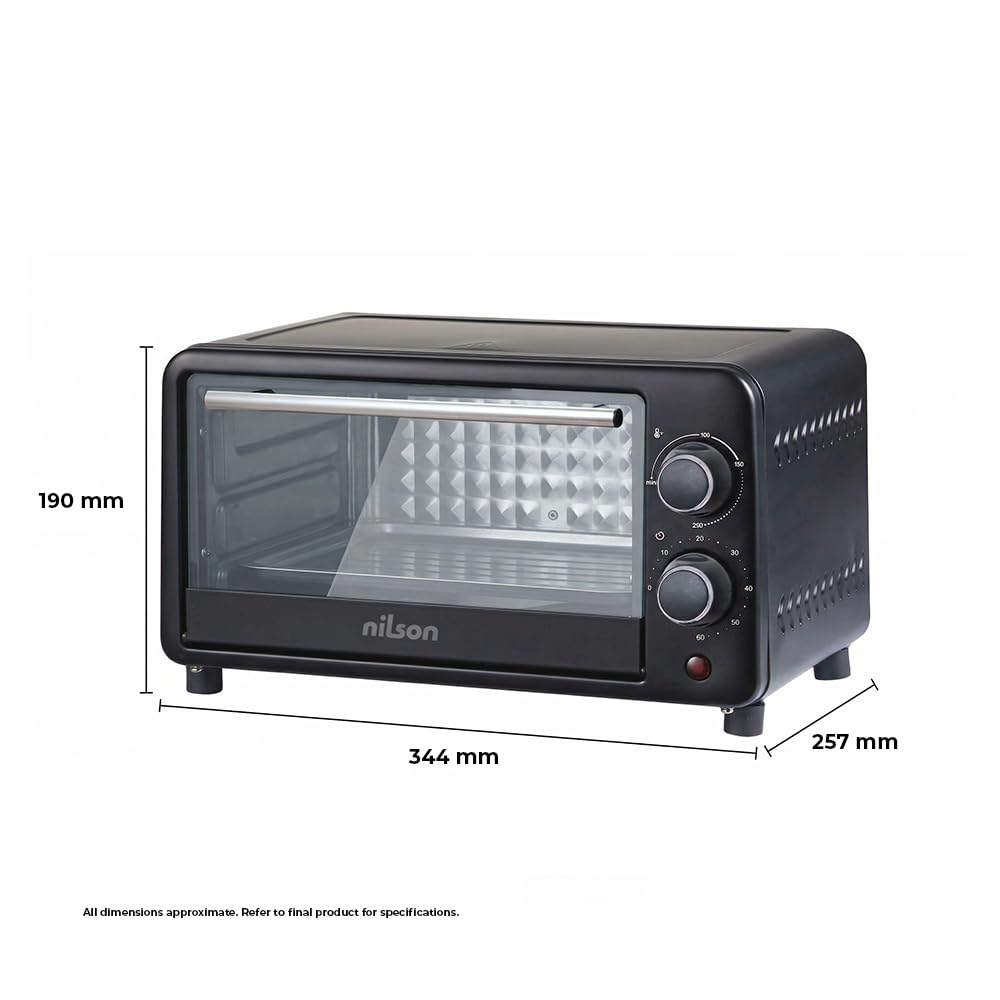 Tischofen, 9 l, kompakt, 800 W, mechanische Steuerung, NHS1000N, einstellbares Thermostat, maximale Temperatur 230 °, Timer 60 min, inklusive emailliertem Backblech und Metallgitter