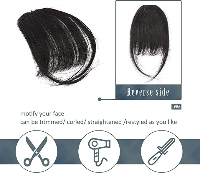 Image of Firstly Traders Clip In Bangs Fringes Human Hair Extension Piece Extensions for Women Girls Party Accessories| With Sides (Natural Black)