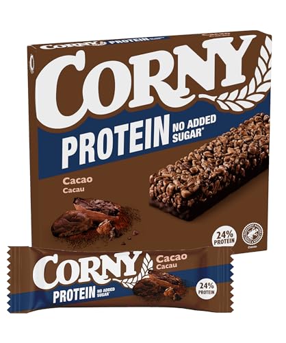 Corny Protein Sabor Cacao - Barritas de Cereales y Proteínas, 24% de Proteína, Sin Azúcares Añadidos - Pack de 4 x 25 g