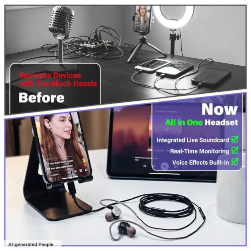 Image of Online Karaoke Headset w /Mic & Voice Changer Sound Effects for TikTok Live | Real-time Monitoring, Plug & Play Earbuds for Streaming Singing Gaming, Beginner Friendly for Twitch YouTube Content Creators