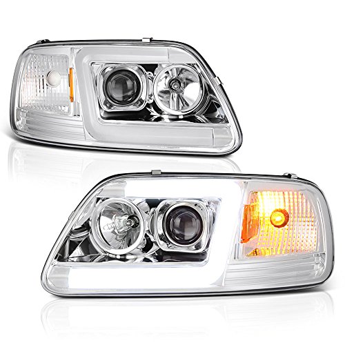 VIPMOTOZ Truly Bright Series OLED Tube Chrome Housing Projector Headlight Headlamp Assembly For 1997-2003 Ford F150 Pickup Truck Expedition, Driver & Passenger Side