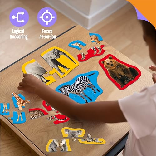 12 Puzzles de Animales Salvajes, 48 Piezas, Rompecabezas de Safari Realistas con Guía de Nombres para Niños Pequeños de 3+ Años miniatura 5