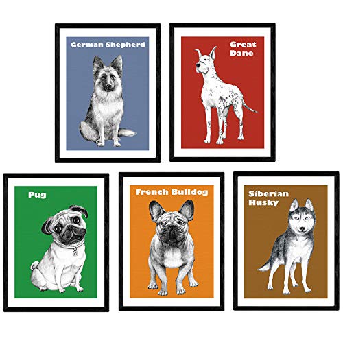 Nacnic Pack de Posters de Perros de Raza Pop Art. Láminas Decorativas de Perros. Tamaño A4