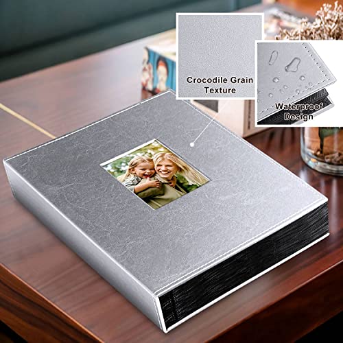 Image of Ywlake Photo Album 4x6 400 Pockets, Leather Photo Albums Holds 400 Vertical Pictures Only Silver