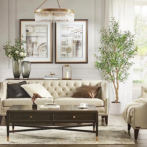 7ft Faux Olive Tree - Fake Potted Olive Silk Tree with Planter Natural Olive Branches and Realistic Leaves Artificial Tree for Home House Office Decor Indoor