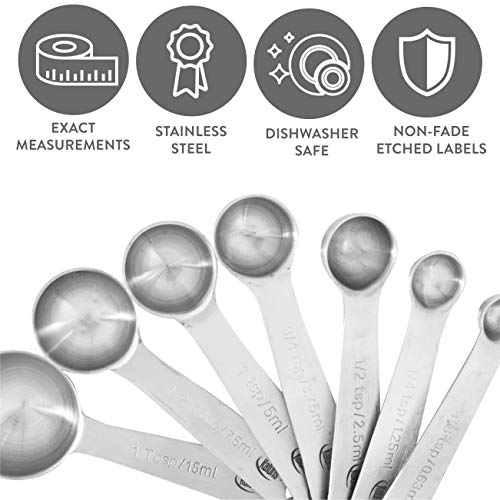 Kaluns Stainless Steel Measuring Cups, Measuring Spoons,16 Piece Measuring Cups And Spoons Set Includes Leveler And Measurements Card, Heavy-Duty, Heat And Rust Resistant #TOP5
