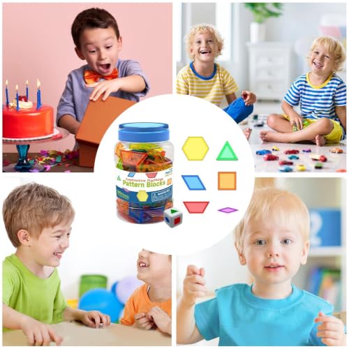 Transparent Pattern Blocks Set, with 6 Geometric Math Shapes & Activity Cards, 10.6x10.6x16.6cm, Math Manipulatives, Tangram Puzzles, Translucent Learning Toy, for Home Preschool Kindergarten - Image 4