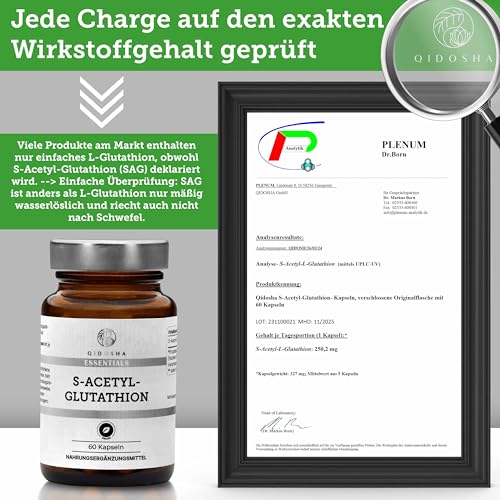 QIDOSHA® S Acetyl Glutathion Kapseln, 250mg/Kapsel, stabilisiert durch Acetylierung & besser bioverfügbar...