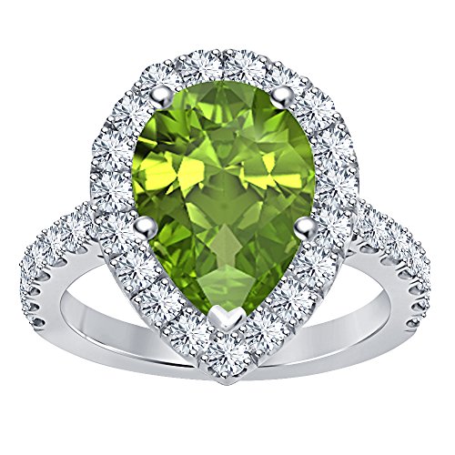4.00ctw Pear Shape Peridot 14K White Gold Plated Halo Engagement Ring for Women