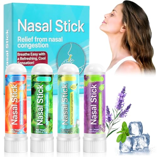 AUYAO Nasal Stick, 4 Pack Stick Nasal de Aromaterapia Menta, Clears Nasal Passages, para Viajar Alivio Refrescante y Comodidad Nariz