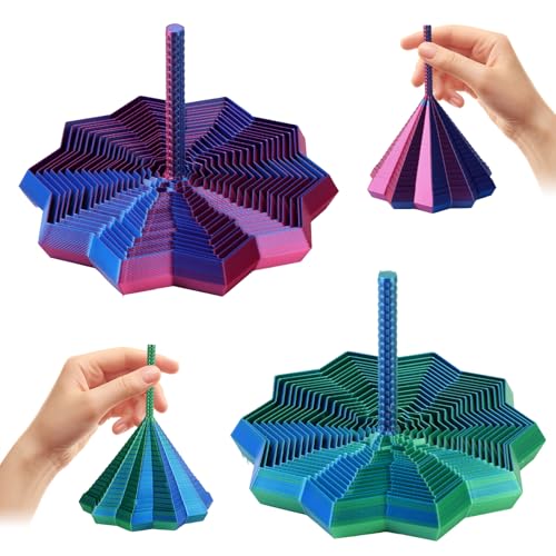 2Pcs 3D Printed Expanded Sensory Fidget Star Expandable 4.3 Inch Fractal Fidget Toys Octagonal with Handle Colorful Whirling Spiral Design for Stress Relief (Blue-Purple + Blue-Green)