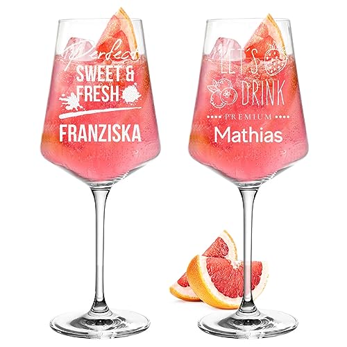 polar-effekt Set di 2 bicchieri Leonardo Puccini Sarti Spritz da 560 ml con incisione – idea regalo per donne e uomini – bicchieri da cocktail per Lillet, Aperol e vino – il regalo di compleanno
