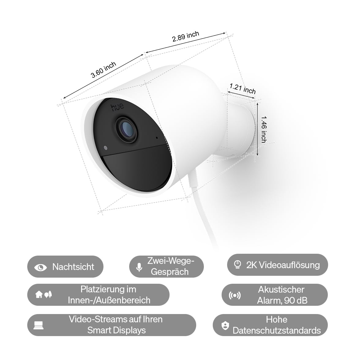 Philips Hue Secure kabelgebundene Überwachungskamera, Außenkamera mit 2K-Videoauflösung, Videoüberwachung mit Sofortbenachrichtigungen, kontinuierliche Stromversorgung, Innen- und Außenbereich, weiß