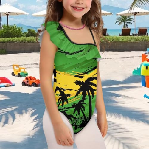 Image of Girls Swimsuit One Piece Ruffle Swimsuit Non-Slip Straps UPF 50+ for Girls Size 3-14 Years