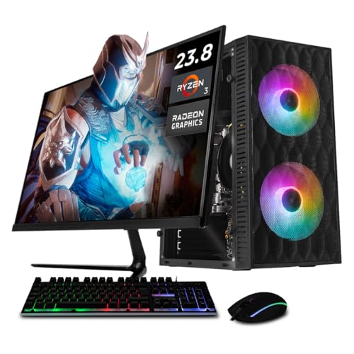 XTREME PC GAMING Computadora Escritorio Completa AMD Radeon Vega 8 Ryzen 3 3200G 16GB SSD 500GB Monitor 23.8 75Hz WiFi Black Gaming Ligero en Calidad Baja, Oficina, Estudio y hogar
