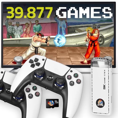 PEENWIN Consola Retro +39000 Juegos, Mini Game Stick Arcade con 2 mandos inalámbricos, HDMI 4K, 3D Games Console, Todo Tipo de Juegos clásicos
