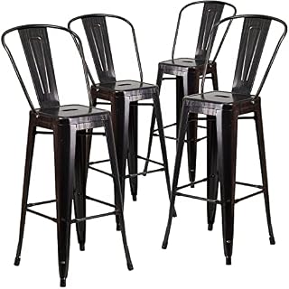 Flash Furniture Lily Barhocker mit Abnehmbarer Rückenlehne, 76,2 cm hoch, Metall, für drinnen und draußen, Schwarz, Antikgold, 4 Stück
