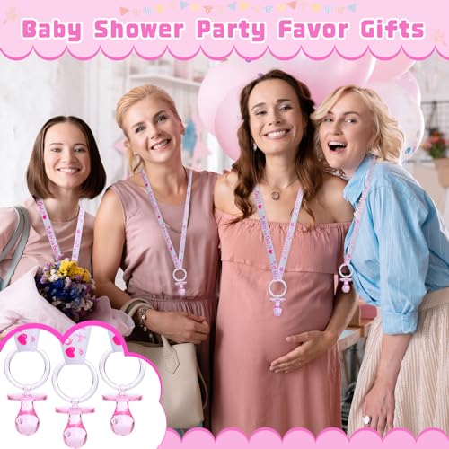 Image of XINHUIDALSQ 36 Baby Shower Pacifiers Necklace, Acrylic Pacifier Necklace for Baby Shower Girls Boys Party Favors Charm /Gender Reveal Party Table Scatter /Game Props(Pink)