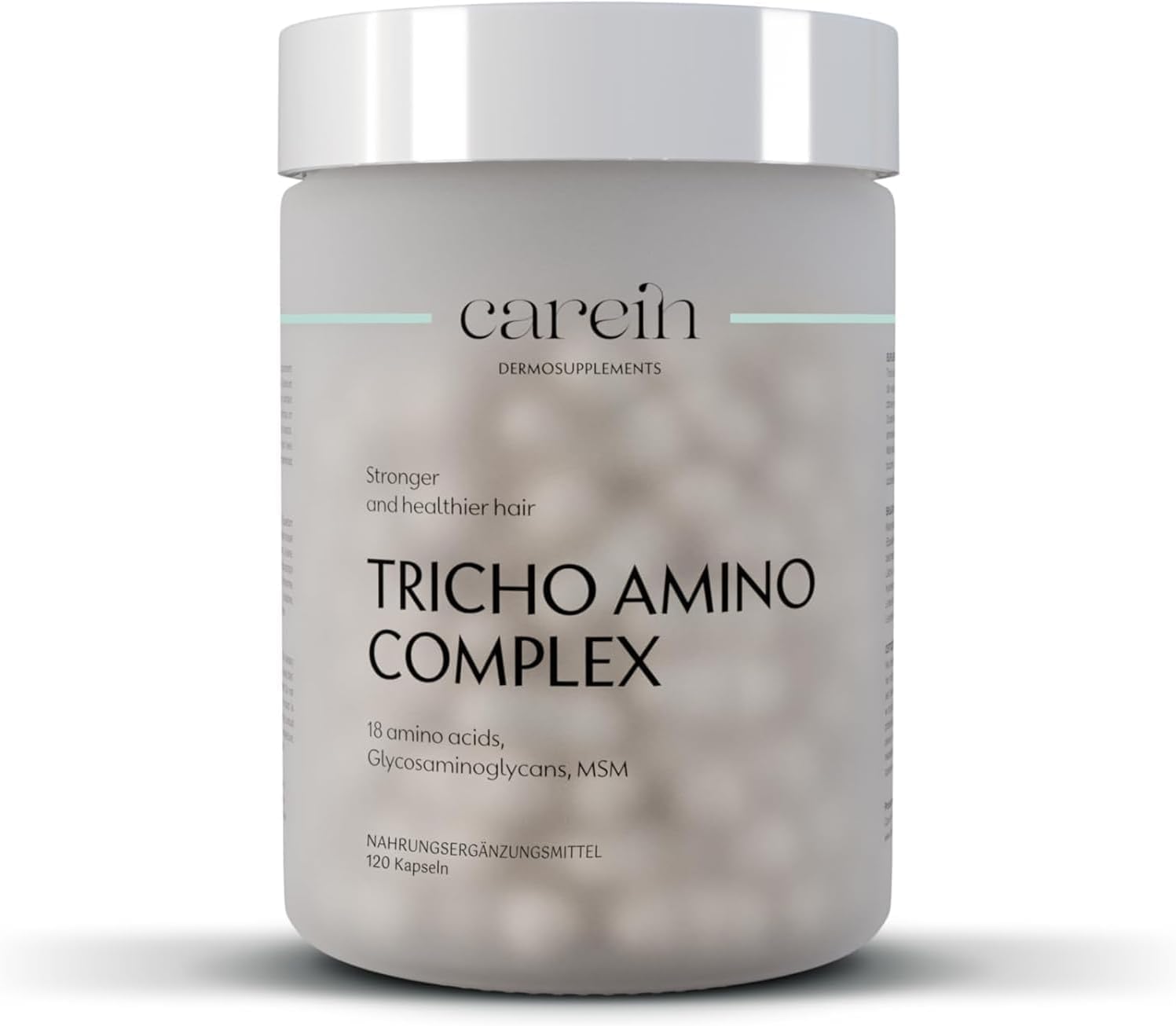 Tricho Amino Complex - Haarwachstum Nahrungsergänzung mit Aminosäuren, MSM & Biotin - Reduziert Haarbruch, Stärkt Haarstruktur - 120 Kapseln,30-Tage-Vorrat - Professionelle Trichologie-Formel - Carein