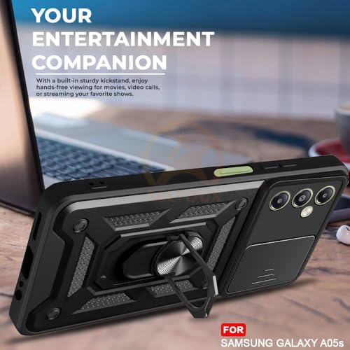 Image of Armor Bumper Back Cover Case for Vivo T3 Pro /iQOO Z9S Pro 5G | Rotating Camera Cover, Ring Holder & Kickstand | Heavy Duty & 360 Degree Protection Back Cover (Black)
