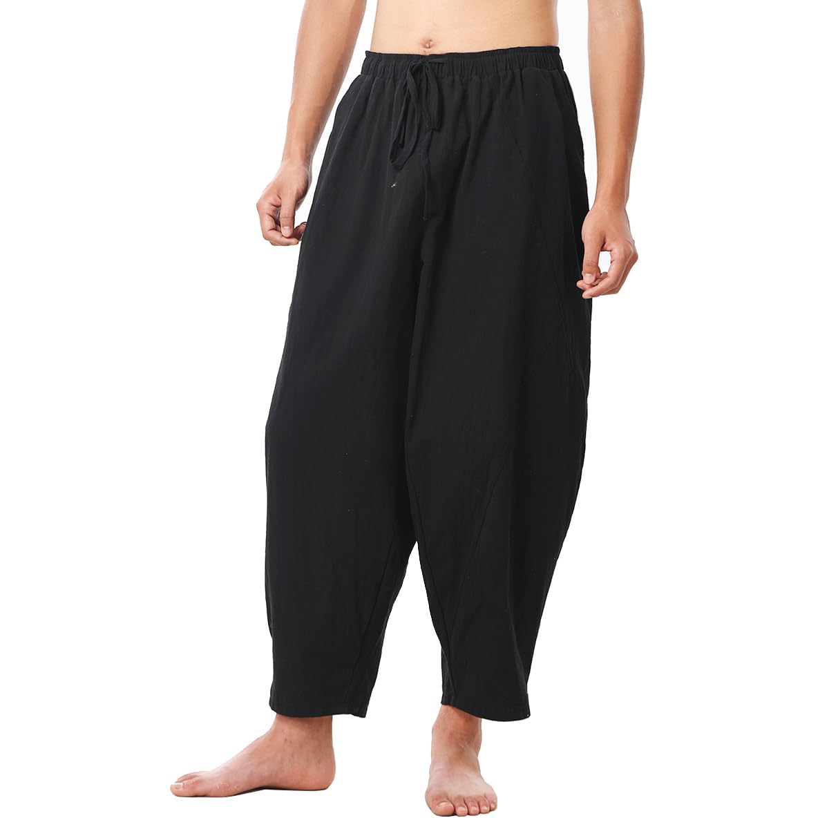 COSDREAMER Sarouel Baggy pour Homme avec Cordon de Serrage en Coton et Lin