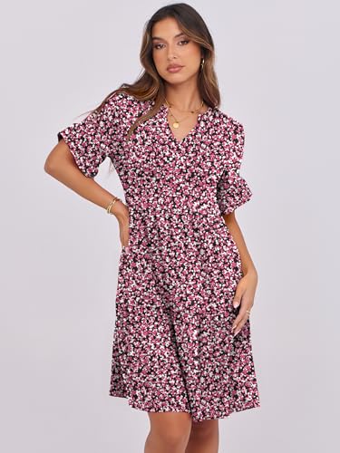 Image of ANRABESS Women's Summer Casual Dress, V-Neck Ruffle Sleeve Tiered Mini Dress, Soft Comfy Fabric with Pockets for All-Day Wear
