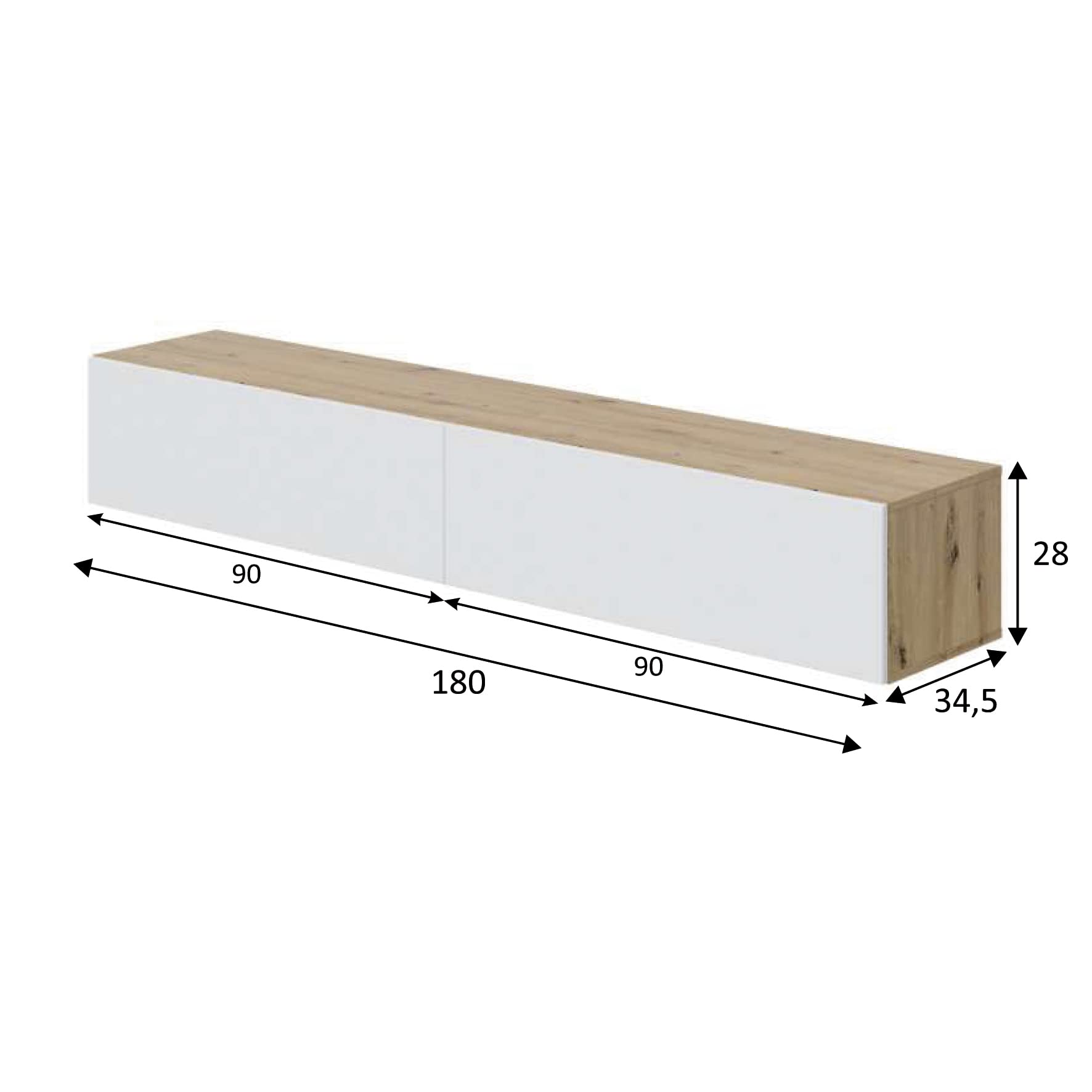 Homely - Mueble de TV de diseño Moderno de Pared KAWAY, Tablero de partículas melaminizado Color Blanco artik y Roble nodi, de 180x34,5x28 cm