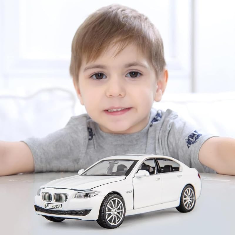 Image of Kids Model 1:32 BM 535I Die Cast Metal Car Pull Back Action Opening Doors with Realistic Engine Sound Lights Toy Car Gift for Boys - White