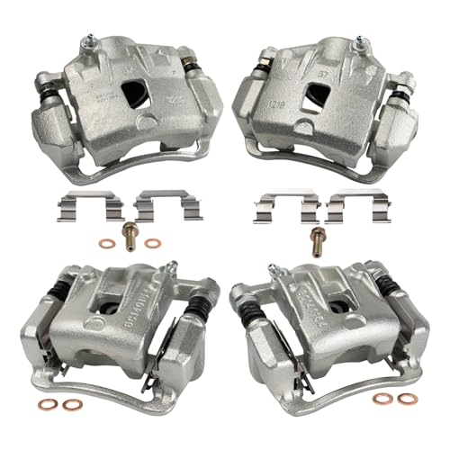 Image of TRQ Front and Rear Brake Caliper Set Zinc Coated Brackets Hardware Compatible with 2008-2010 Hyundai Sonata
