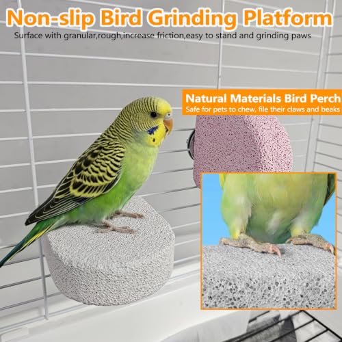 Image of 4Pack Bird Perch Stands Parrot Beak Grinding Stone Platform,Color-S | Parakeet Foot Claws Trimmer,Calcium Perch Climbing Chewing Toys for Small Medium Birds Cockatiel Conure Lovebird Budgie