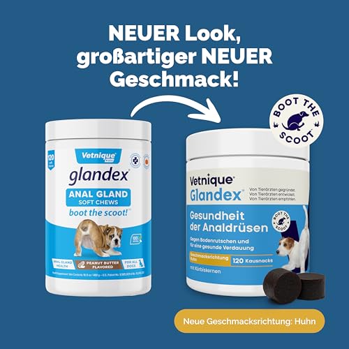 Vetnique Glandex für Hunde - 120 Kausnacks für die Analdrüsen Hund - Tierärzten der Analdrüsen und Einer gesunden Verdauung - Omega-3, Kürbiskern und Ballaststoffen - Analdrüsenkur für Hunde