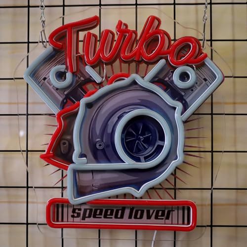 Image of Racer Turbo Neon Sign Led Light Up Sign Pop Art With UV Printed background Room Wall Decor Man Gaming Room, Kids Room, Bar Decoration, Birthday Party Gifts