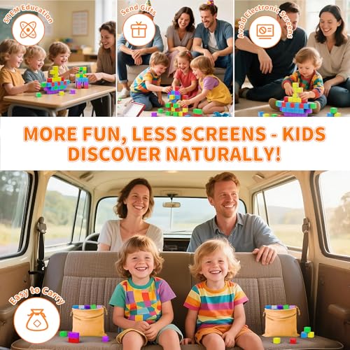 Image of Large Magnetic Blocks Travel,20PCS 1.42in Building Blocks for Toddlers 3-5,Magnet Cubes for Toddlers,Sensory Montessori Toys Sets Learning Construction Squares Stem Toys for Boy,Girl,Kids,Kit,Gift,4-8