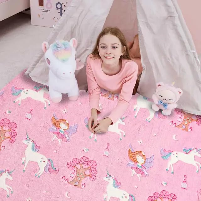 Image of TONY STARK ULTRAAGLOW Glow in The Dark Blanket for Kids (0-15 Years, 200x152 Cm) Soft Flannel Fleece Throw, Cozy & Warm All-Season Radium Blanket for Boys & Girls - (Fairy & Unicorns)