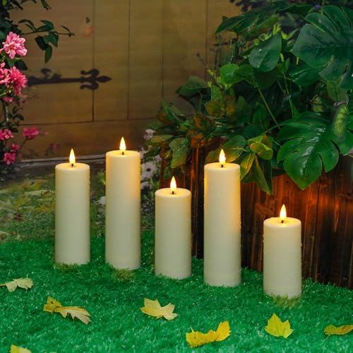 Image of 8pcs Waterproof Plastic Flameless 2.2 inch x4 inch 4 inch 5 inch 5 inch 6 inch 6 inch 7 inch 7 inch Flickering Ivory Candles with Remote and Timer, Outdoor LED Battery Operated Warm Light Long Lasting 600 Hrs