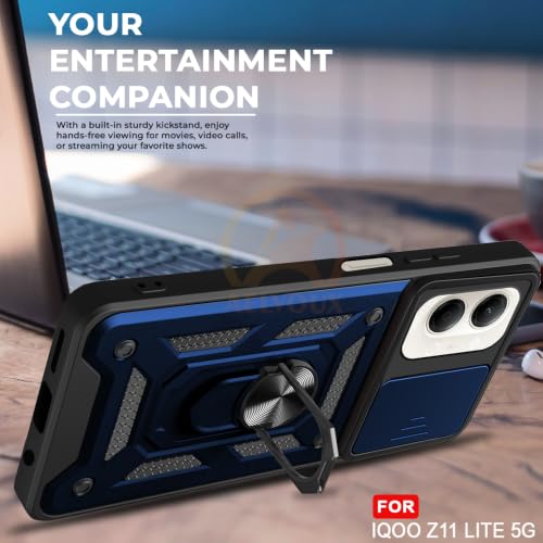 Image of Armor Bumper Back Cover Case for iQOO Z11 Lite 44W 5G Rotating Camera Cover, Ring Holder & Kickstand | Heavy Duty & 360 Degree Protection Back Cover for iQOO Z11 Lite 44W 5G (Blue)