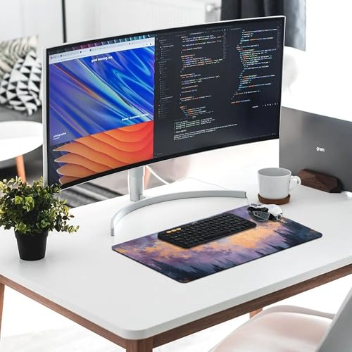Image of Moon Tree Mountain Extended Gaming Mouse Pad, with Stitched Edges Large Mouse Pad Desk Protector, Rubber Base Mousepad Keyboard Mouses Mat for Work Game Office Home- 32 inch X 16 inch Inch