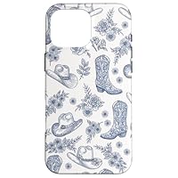 Western Blue Cowboy Boots Hats & Floral Pattern Cowgirl Case for iPhone 16 Pro Max