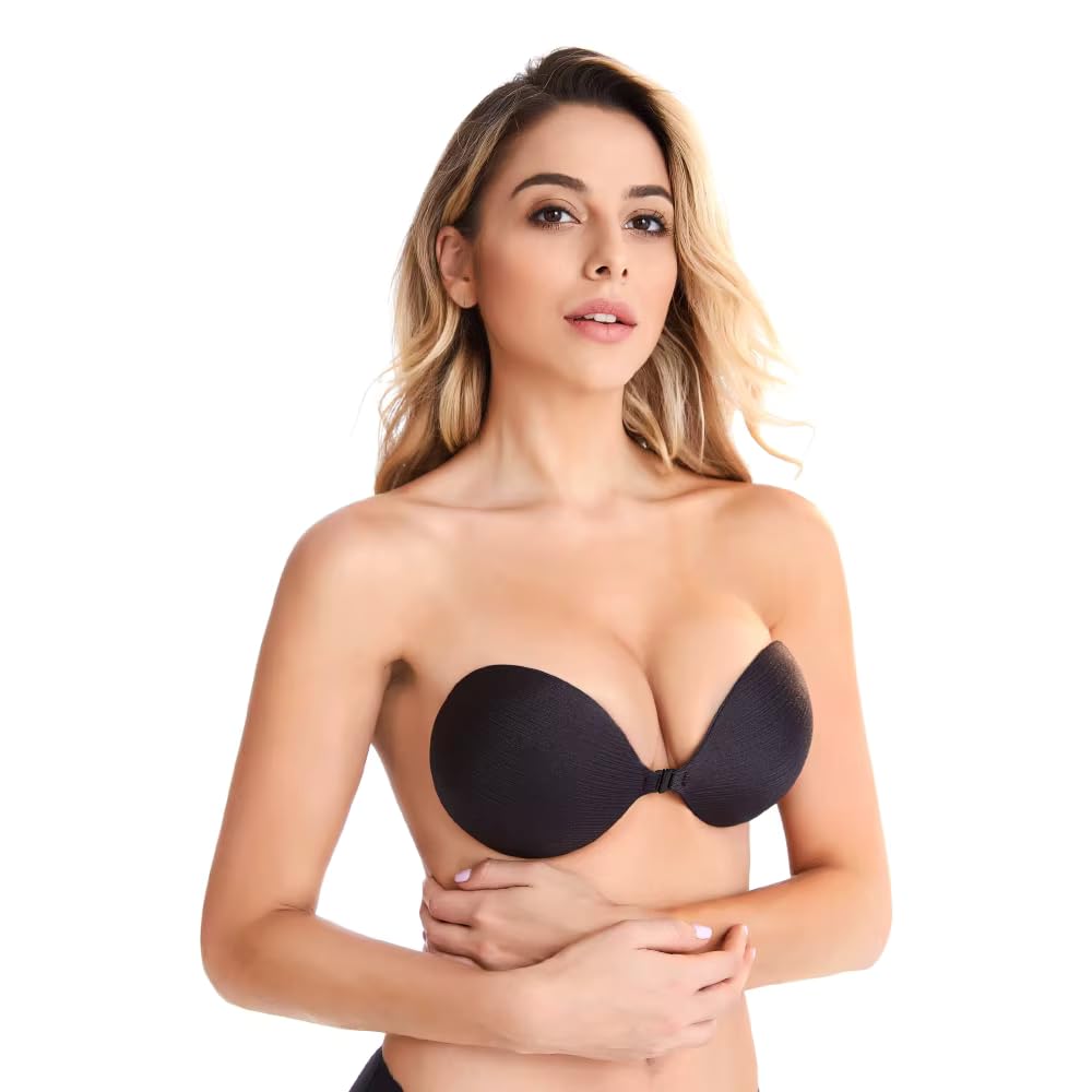 Backless Women's & Girls Nipple Cover Strapless Bra Instant Breast Lift Sticky Bra Backless Invisible Push up Self Adhesive Bra Reusable Silicone Breast Lift Up Wire Free Black(Free Size).-picture-46