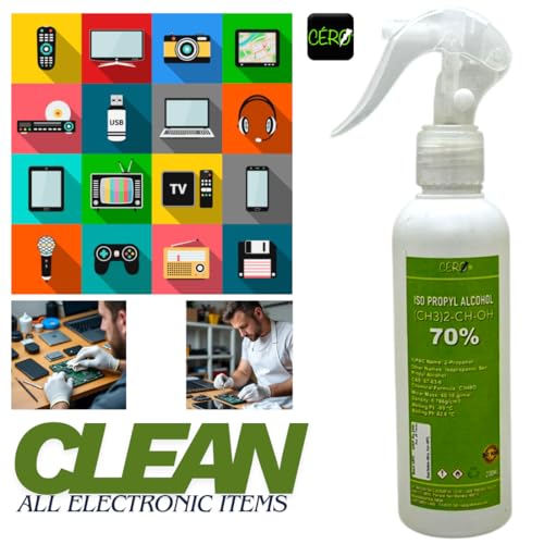 Image of CERO IPA Isopropyl Alcohol for Cleaning | All Electronics | Clean Your Makeup Tools | Clean CPU, GPU and Screen | Repair Cosmetics 70% Pure [(CH3)2-CH-OH] CAS: 67-63-0 (250ml)